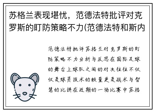 苏格兰表现堪忧，范德法特批评对克罗斯的盯防策略不力(范德法特和斯内德)