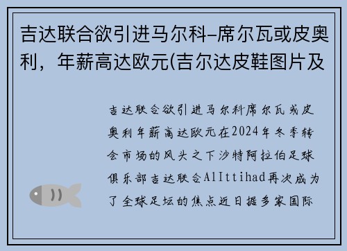 吉达联合欲引进马尔科-席尔瓦或皮奥利，年薪高达欧元(吉尔达皮鞋图片及价格)